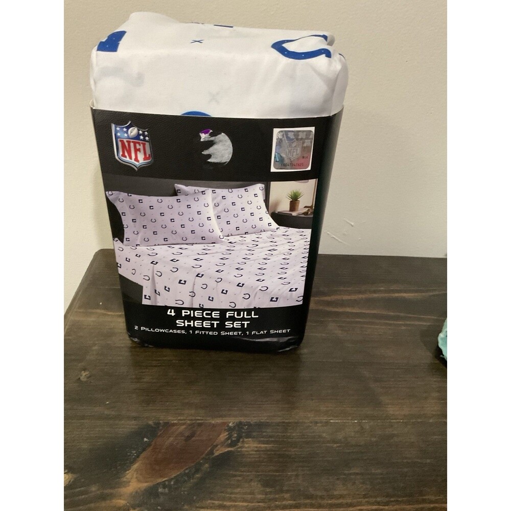 Indianapolis Colts NFL 4 Piece Full Sheet Set Authentic Flat Fitted New